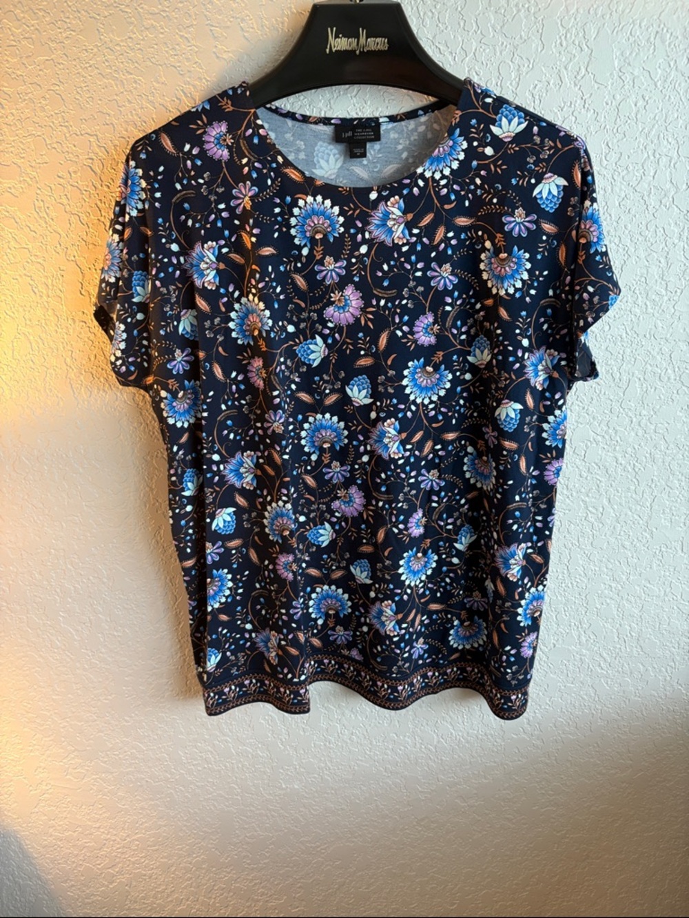 J. Jill Navy Floral Short-Sleeve Tee